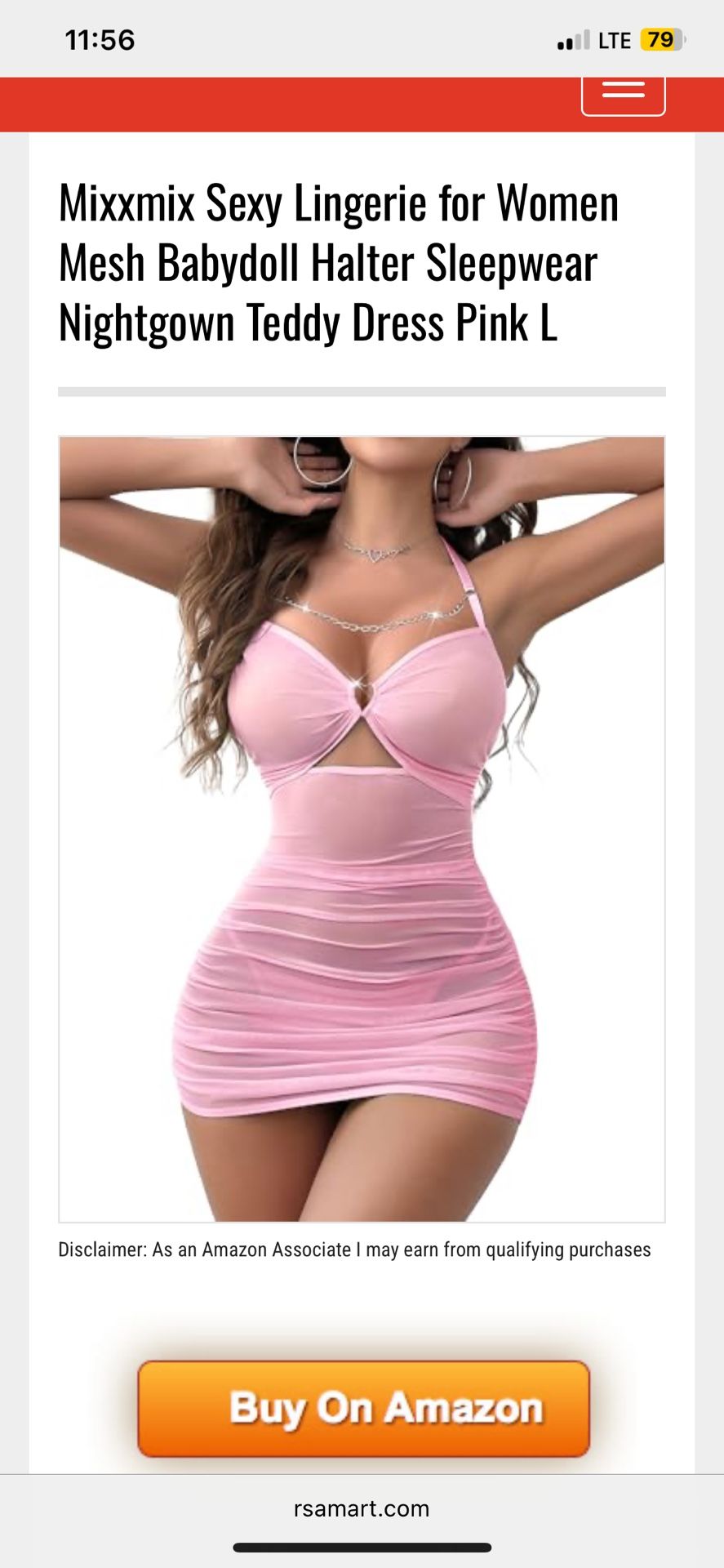 Mixxmix Sexy Lingerie for Women Mesh Babydoll Halter Sleepwear Nightgown Teddy Dress Pink