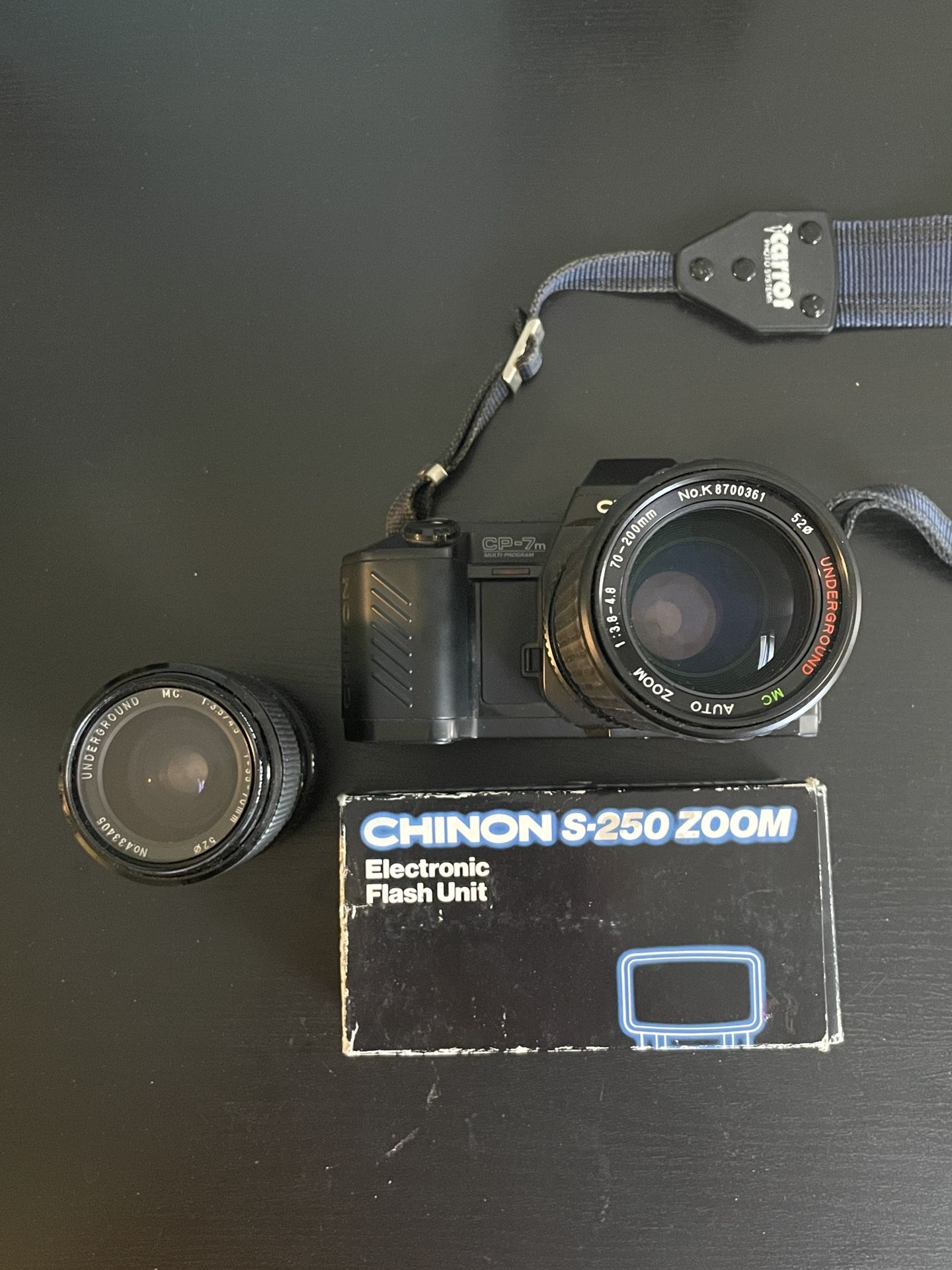Chinon CP-7m SLR Film Camera W/ 2 Lenses And Zoom Flash