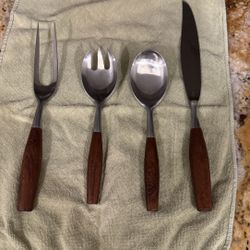 48Piece Dansk Fjord Germany Flatware Vintage Teak Handles