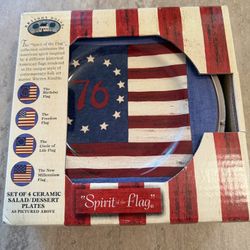4 Sakura Brandon House Warren Kimble “Spirit Of The Flag” Ceramic Salad Plates 8.25"