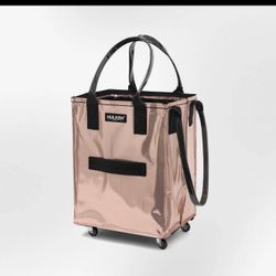 HULKEN Medium Rose  Gold 66lb Rolling Grocery Tote Zipper Folds Flat