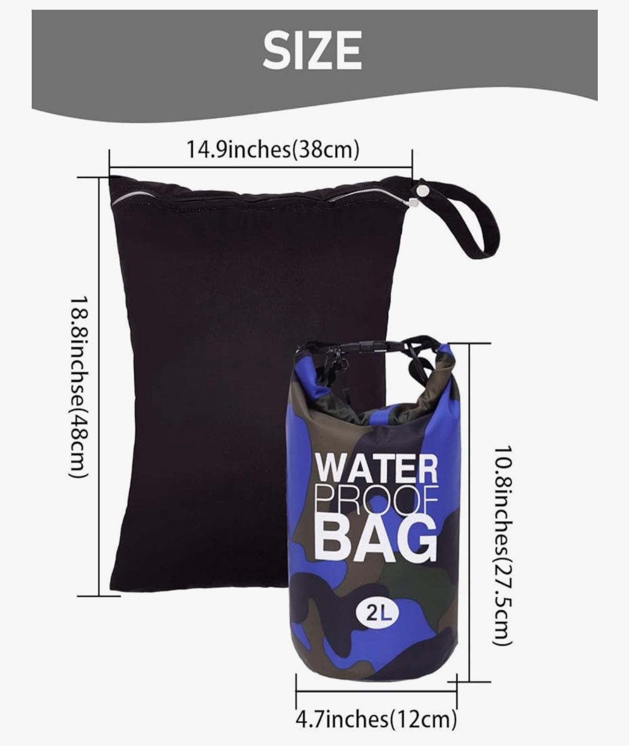 Waterproof Dry Bag and Wet Bag, Roll Top Waterproof 2L Backpack Sack for Travel,Swimming,Kayaking, Beach, Rafting, Boating, Hiking, Camping and Fishin