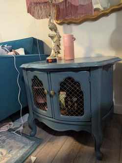 Solid wood, unique teal side table