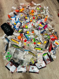 Fishing stuff lures, line, weights, bobbers, hooks and more prices range from $1-$5 each item.