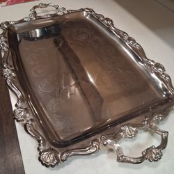 Vintage Webster Wilcox Rose Pattern Silver Plated Tray