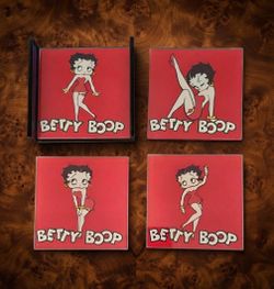 Official Betty Boop Glass Coaster Set of 4 with Holder