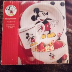 Vintage Mickey & Co. 3-Piece Kids Dinnerware Set - NIB Rare Glass Mug