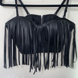 Black Leather Fringe Bra