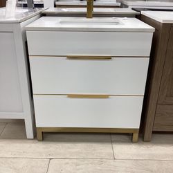 30” Solid Wood Vanity, Stone Countertop, Available For Pick Up