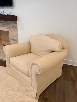 Cream Upholstered Club Chair with Bolster Pillow