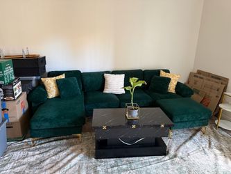 Emerald Green Velvet Double-Chaise Sectional Sofa