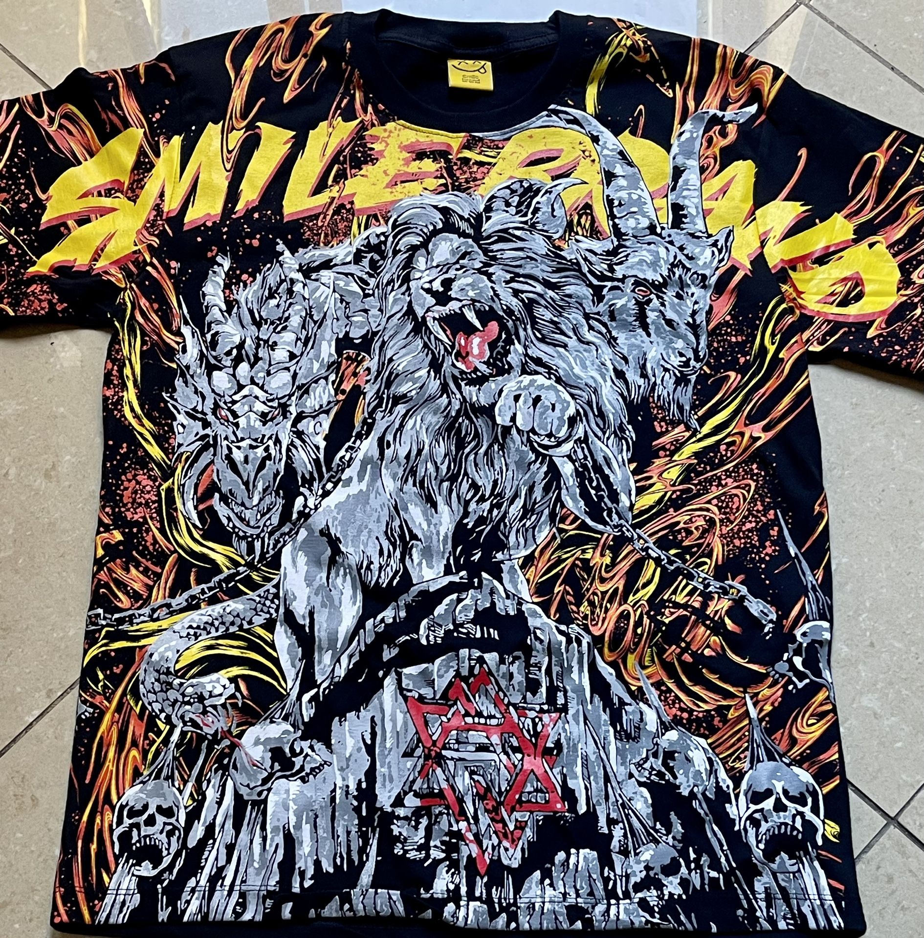 Affliction Ferocious Lion, Dragon, Skulls & Goat Vibrate AOP Smile Brand Y2K no Sz Tag Med-Large