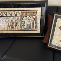 Framed Egyptian Papyrus Art - Nefertiti & Weighing of Heart Scene