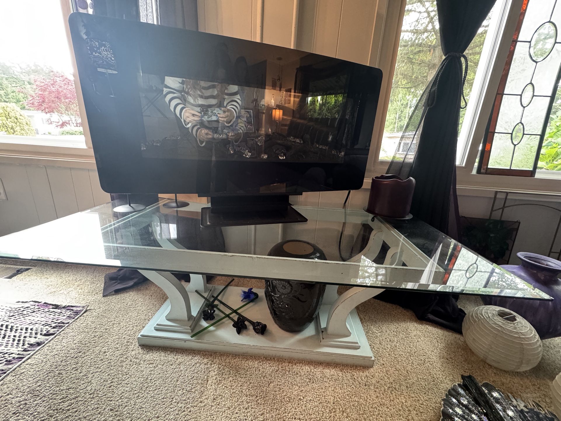 Handmade glass top coffee table
