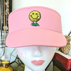 Golf ball Tee Embroidered ~Birds Of Condor Pink Visor
100% Cotton Twill 

Oversized and Super Comfy Terry Towel Inner Headband 

OSFA
