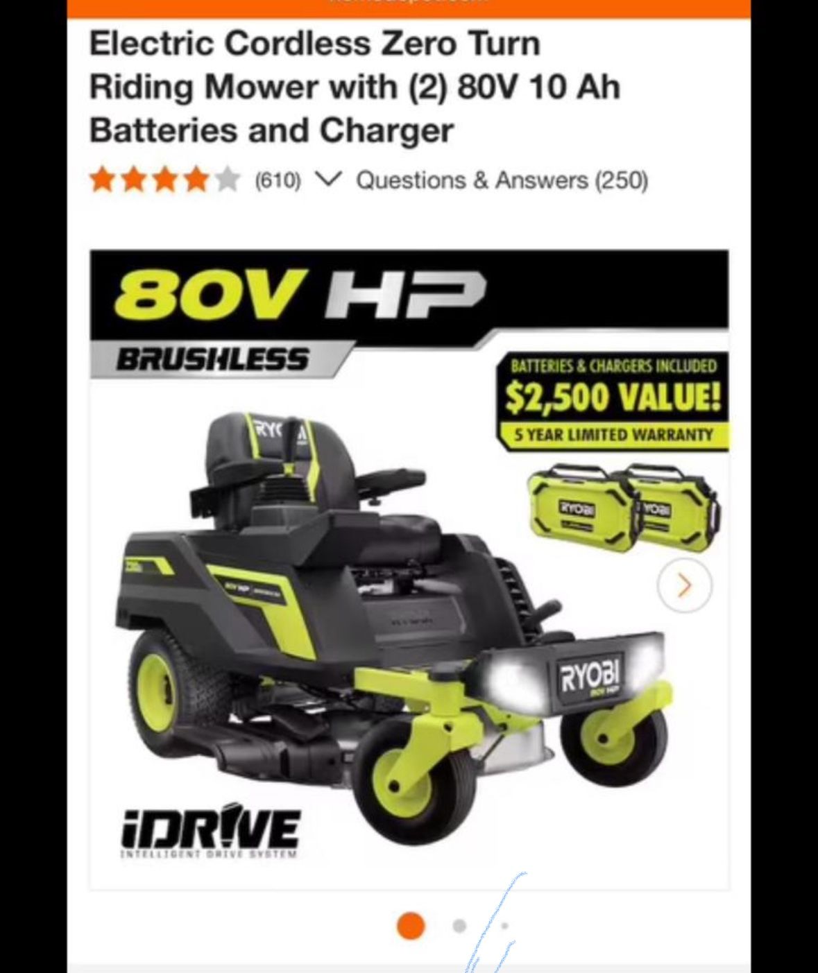 Ryobi 80V HP BRUSHLESS 30" LITHIUM ELECTRIC ZERO TURN RIDING MOWER KIT