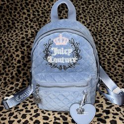 Juicy Couture Royal Couture Velour Blue Backpack Purse Nah