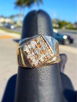 14k solid Yellow Gold 0.6CTW Natural Diamond Square Fashion Cluster Men’s Ring sz6.5
