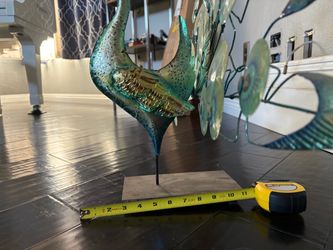 Metal Peacock Sculpture on Stone Base