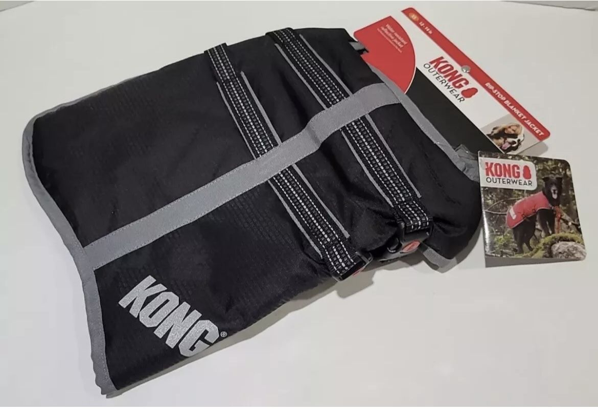 KONG Outerwear Rip-Stop Blanket Jacket Water Resistant Reflective Black L 20-23"