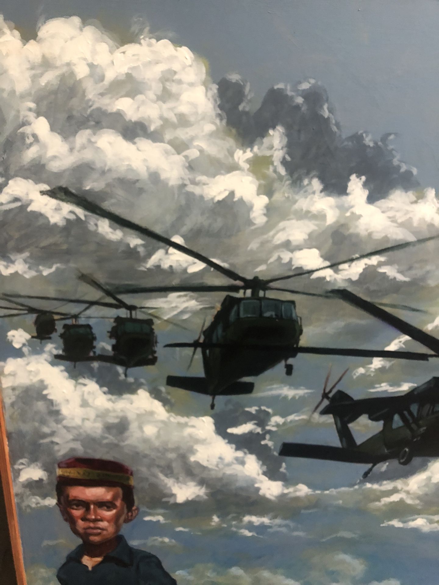 Large Painting On Wood War Art Black Hawk Helicopters Iraq Afghanistan signed Brutus