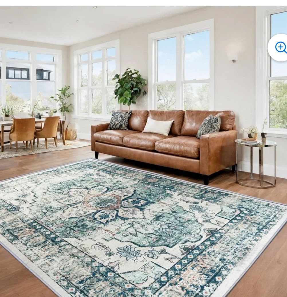 9'x12' Vintage Area Rugs,Soft Washable Distressed Thin Rugs for Living Room Bedroom,Non-Slip Foldable Indoor Carpet