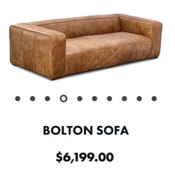 NEW IN-BOX—Retail $6,199—100% Top-Grain Leather Cigar Sofa—Free Same-Day Delivery!
