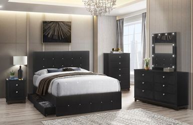 New 4pc Queen Size Storage Bed With Dresser Mirror Nightstand Without Mattress With Free Delivery 