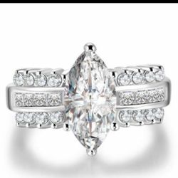 Marquise Cut Created White Sapphire Ring Stamped 925 Sizes 6/7/9 *See My Other 800 Items *