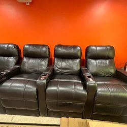 Luxury 4-Piece Black Recliner Home Theater Sofa – $1000