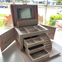 PINK JEWELRY MIRROR STORAGE BOX