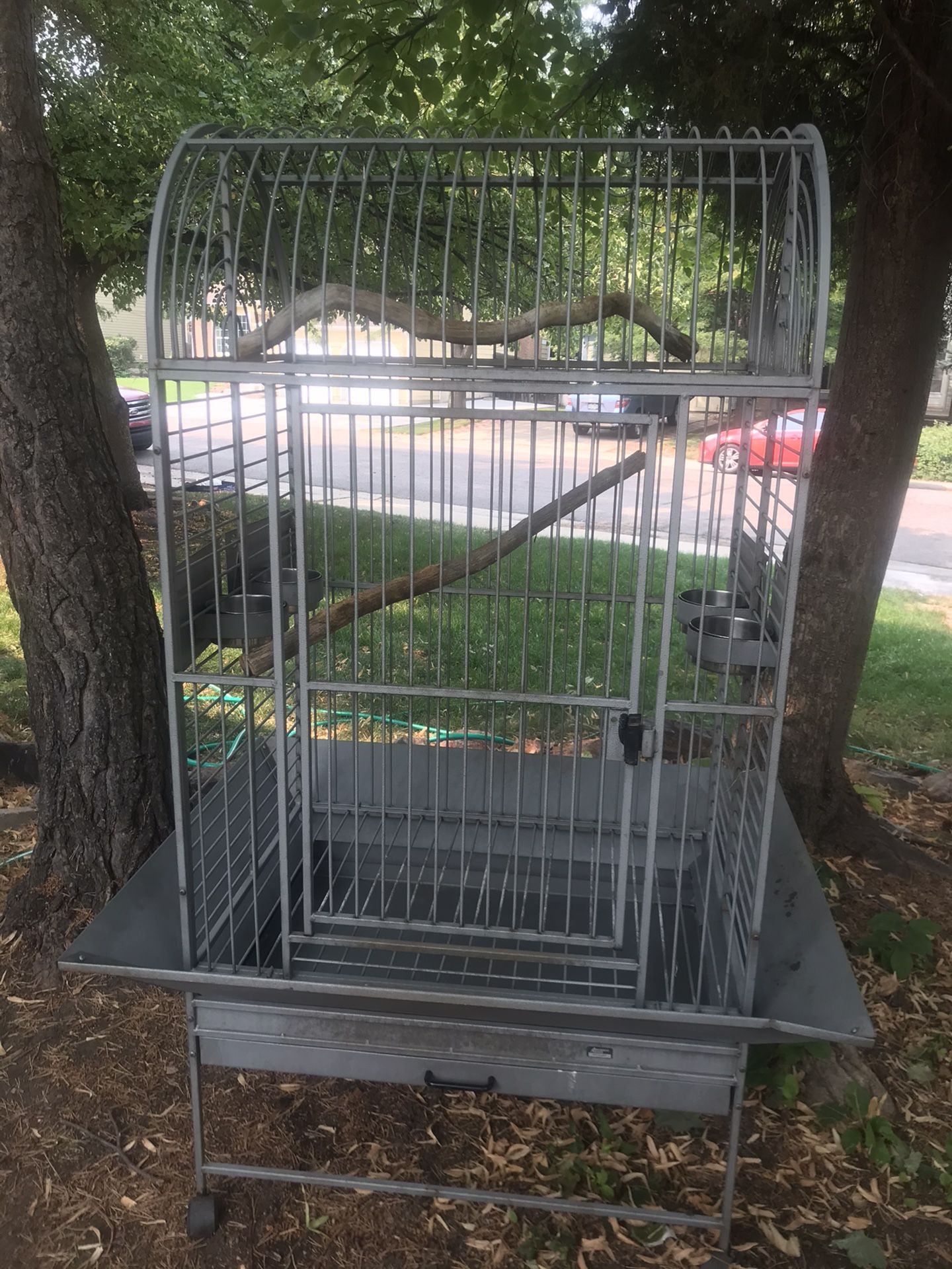 Iron Bird cage playground with rolling stand. Arrowhead Aviaries brand