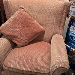 Gold Fabric Wingback Chair + Matching Ottoman - Excellent Condition -