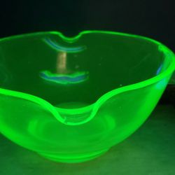 Vintage Depression Era Uranium Green Glass Dough Bowl- Double Spout - D & B Co