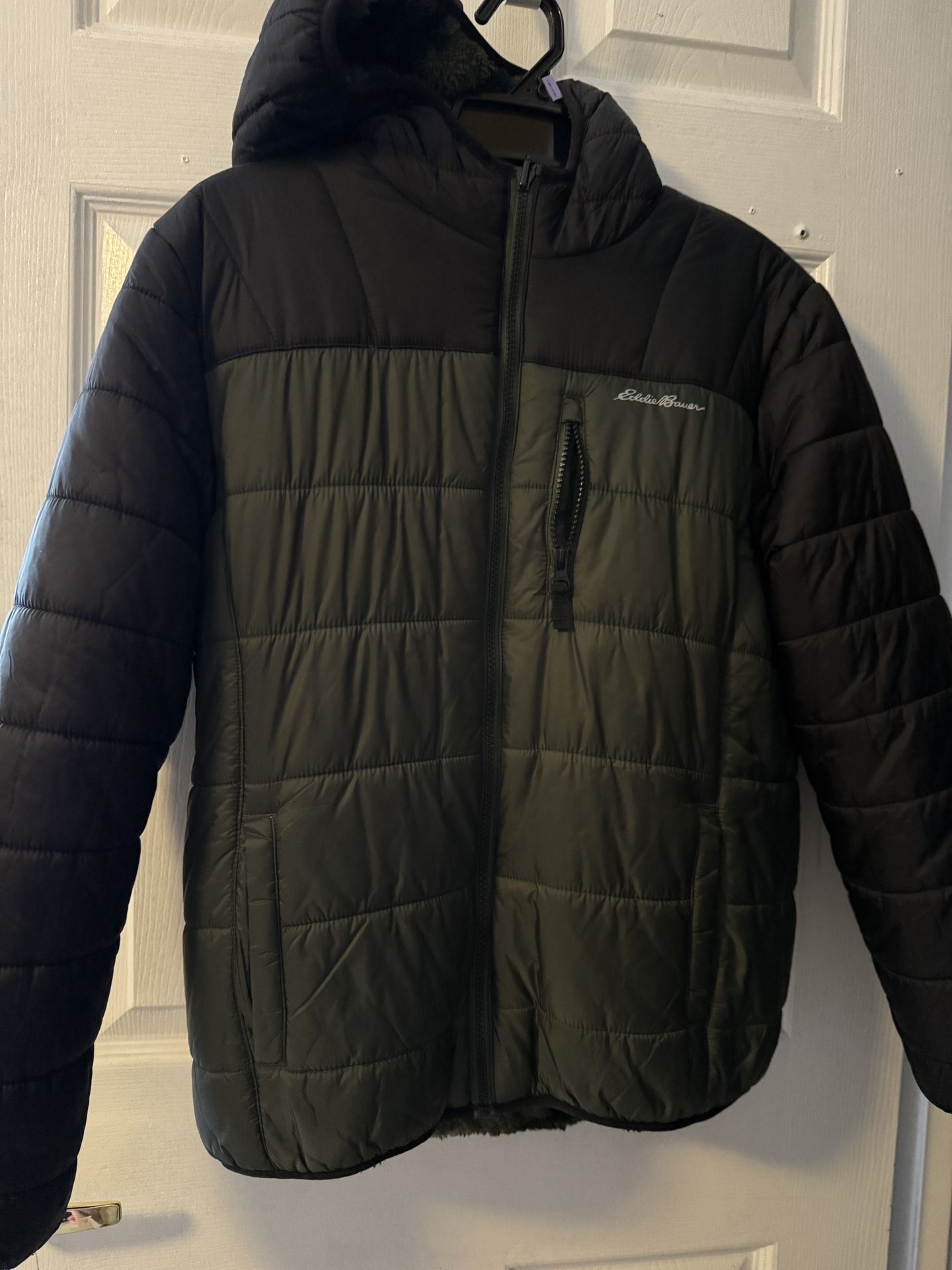 Eddie Bauer Kids Deer Harbor Reversible Hooded Jacket (Dark Green/Black/Camo, Large 14/16)