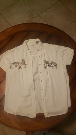 White buttoned up shirt with cats