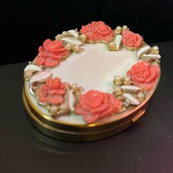 Victorian Gold Tone Powder/mirror Compact 