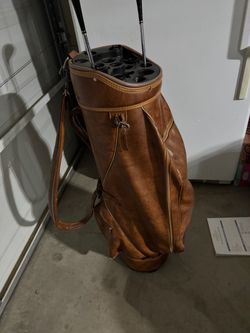 Vintage Leather Golf Bag with clubs