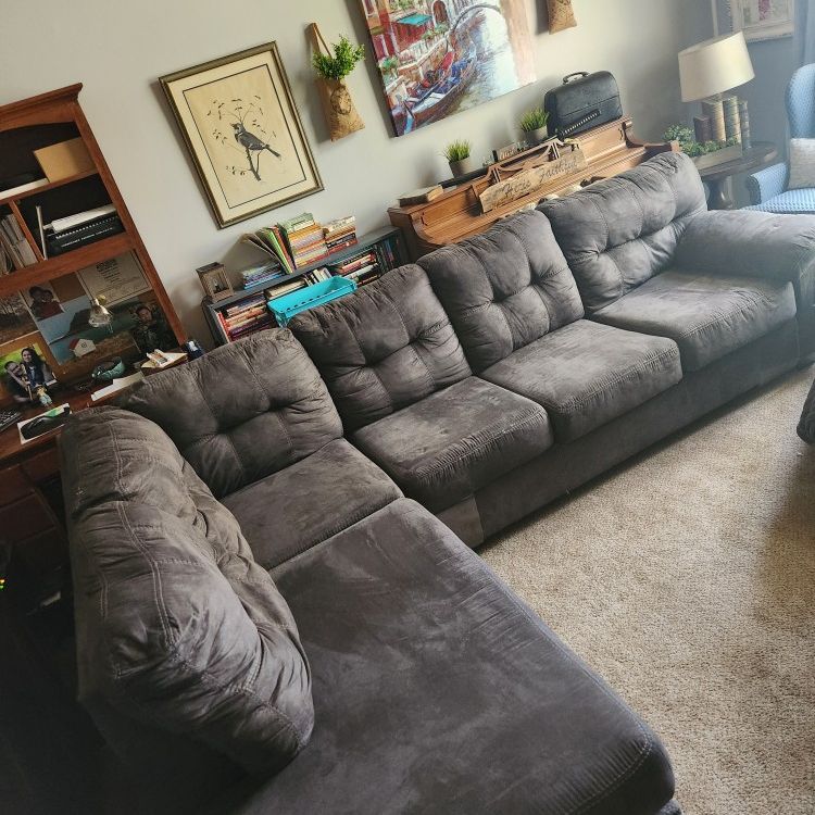 Huge Gray, Suede Sectional Couch