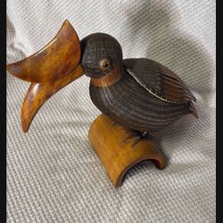 Vintage Wicker Wood Toucan Bird Box / Made In The Peoples Of Republic Of China SHANGHAI HANDICRAFTS 