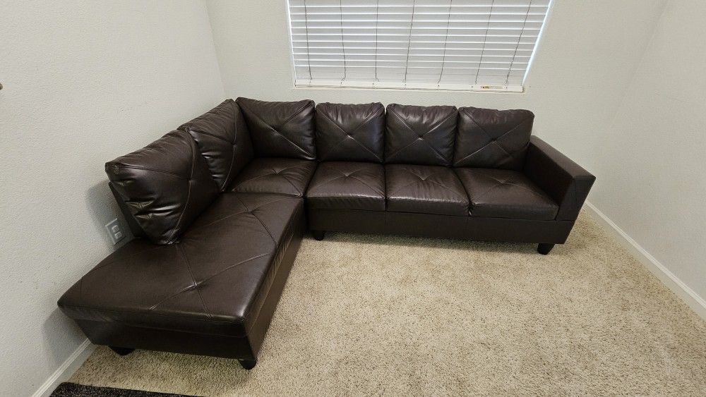 Faux Leather Sectional Sofa Brown