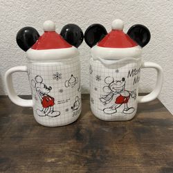 Disney Mickey Mouse Mug Cup With Christmas Hat Topper. I Have 2 Available $20 Each Decor