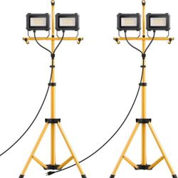 LED Work Light with Stand, 10000 Lumen Work Light with Adjustable and Foldable Tripod Stand, Waterproof with Individual Switch for Construction Job