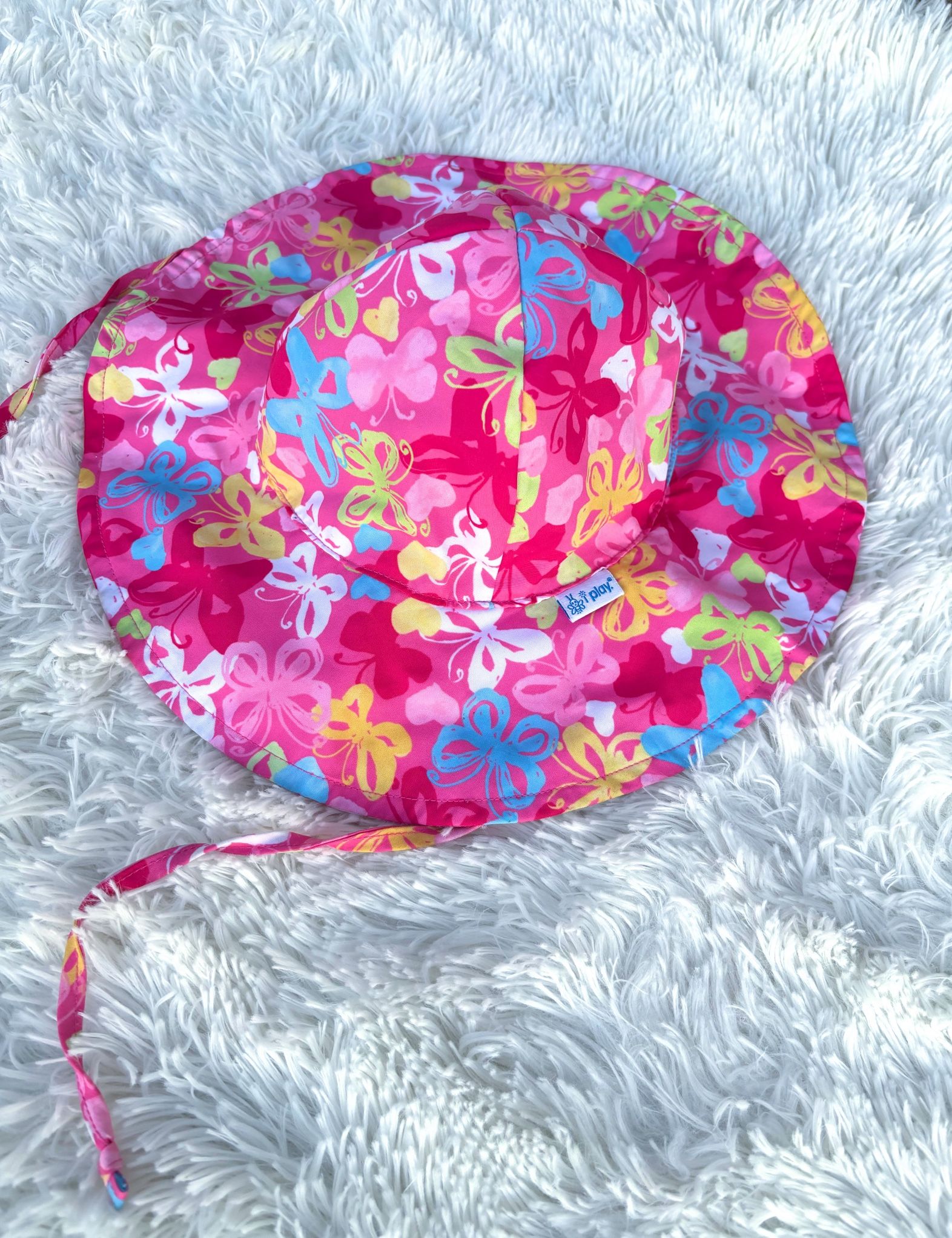 ✨NWOT BRIGHT COLORFUL 9-18 MO SUN HAT PINK BUTTERFLY PRINT BABY POOL HAT ✨