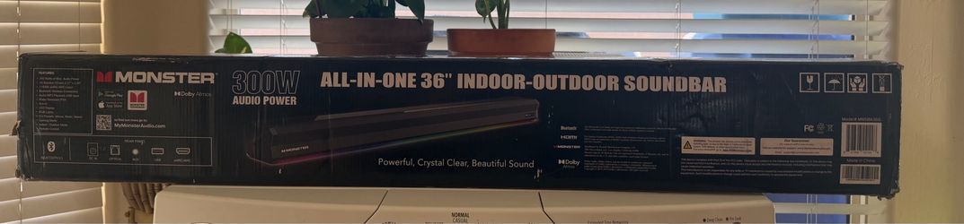 Brand New Monster 36” All-in-One Indoor/Outdoor Soundbar – 300W Dolby Atmos