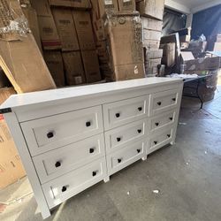 White 9 Drawer Cabinet With Black Hardware 