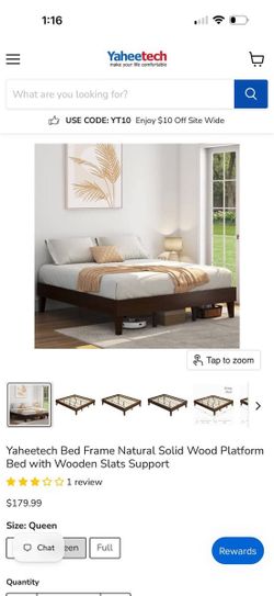 Yaheetech Queen Size Platform Bed Frame (Dark Walnut) - New