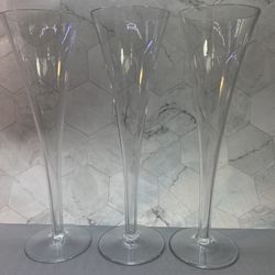 Set of (3) Beautiful Trumpet Style Champagne Flutes. Elegant!  Great for a Wedding Toast! Great Condition. 