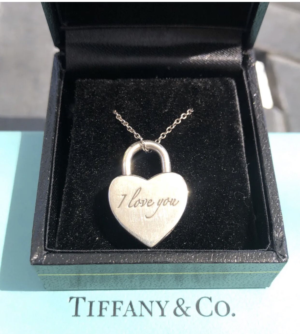 Tiffany Co Silver I Love You Heart Padlock Pendant Necklace