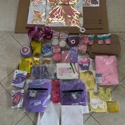 Huge Lot of Birthday Decorations Pink Purple Butterfly Balloons Tablecloths +++